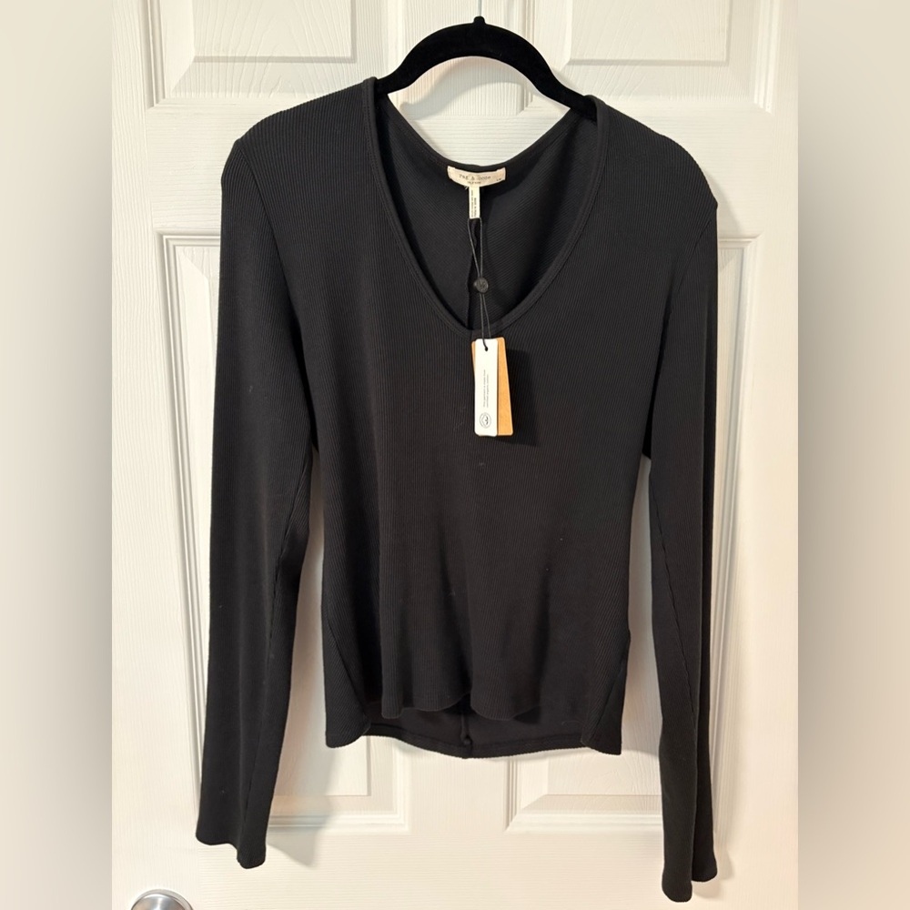 NWT Rag & Bone The Essential Ribbed Vee Long Sleeve - Size L